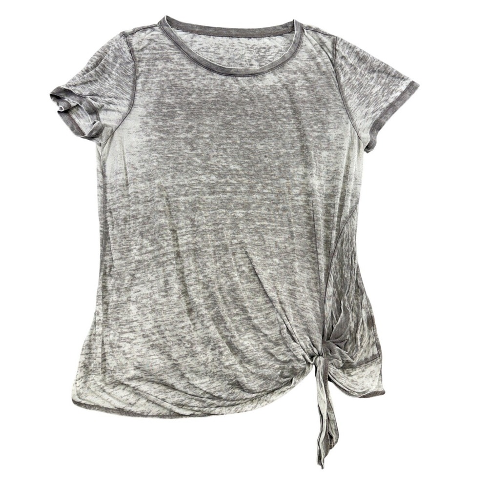 Caslon Womens Grey Burnout Side Tie Short Sleeve Crew Neck Tee Shirt Size L